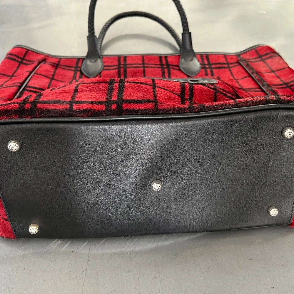 Brighton Red and Black Plaid Tote with Decorative Medallion